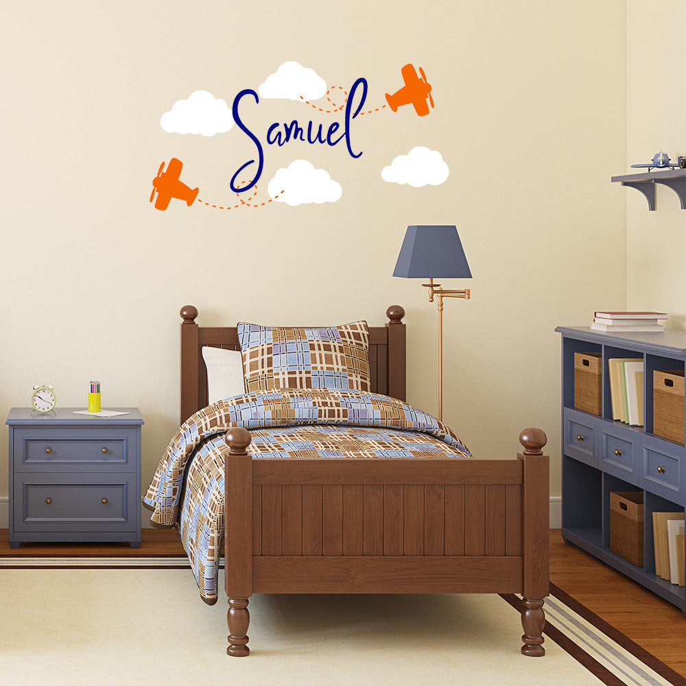 Planes, names and clouds | Three colour | Monogram decal - Adnil Creations