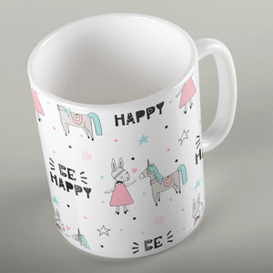 "Be happy" with unicorn | Ceramic mug - Adnil Creations