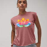 Flowy Rolled Cuff Muscle T-Shirt with watercolour Lotus