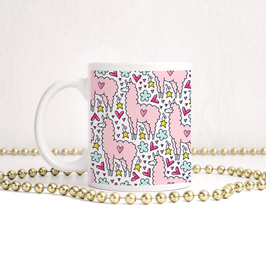 Pink llama pattern | Ceramic mug - Adnil Creations