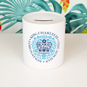 Official Emblem of The Coronation of King Charles III – 6th May 2023 | Ceramic money box | Blue