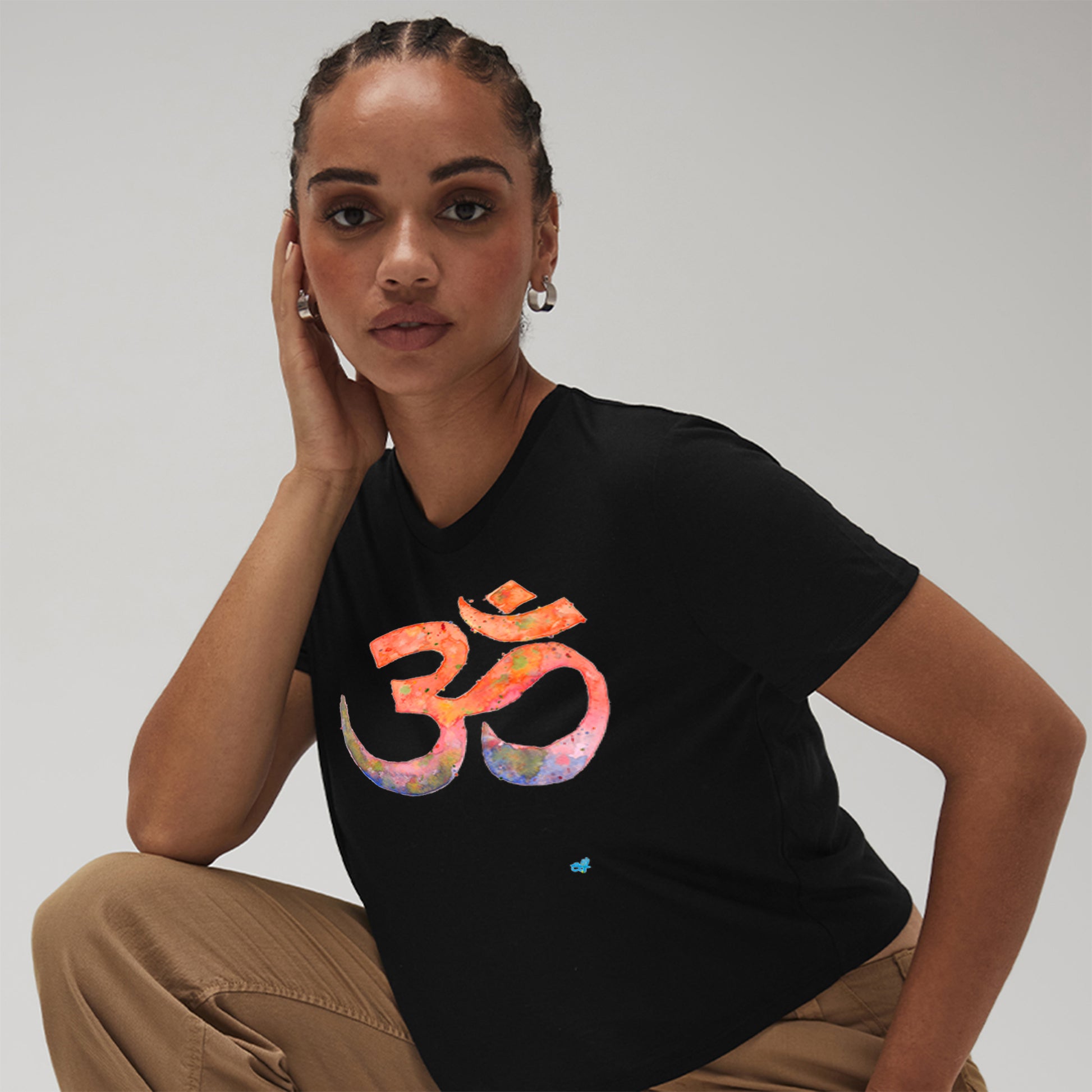 Flowy Cropped T-Shirt with watercolour Om-T-Shirt-Adnil Creations