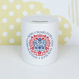 Official Emblem of The Coronation of King Charles III – 6th May 2023 | Ceramic money box | Red and Blue
