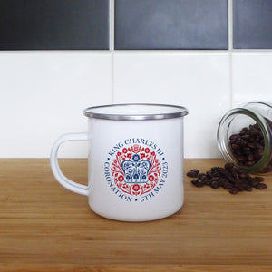 Official Emblem of The Coronation of King Charles III – 6th May 2023 | Enamel mug | Red and Blue