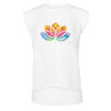 Flowy Rolled Cuff Muscle T-Shirt with watercolour Lotus