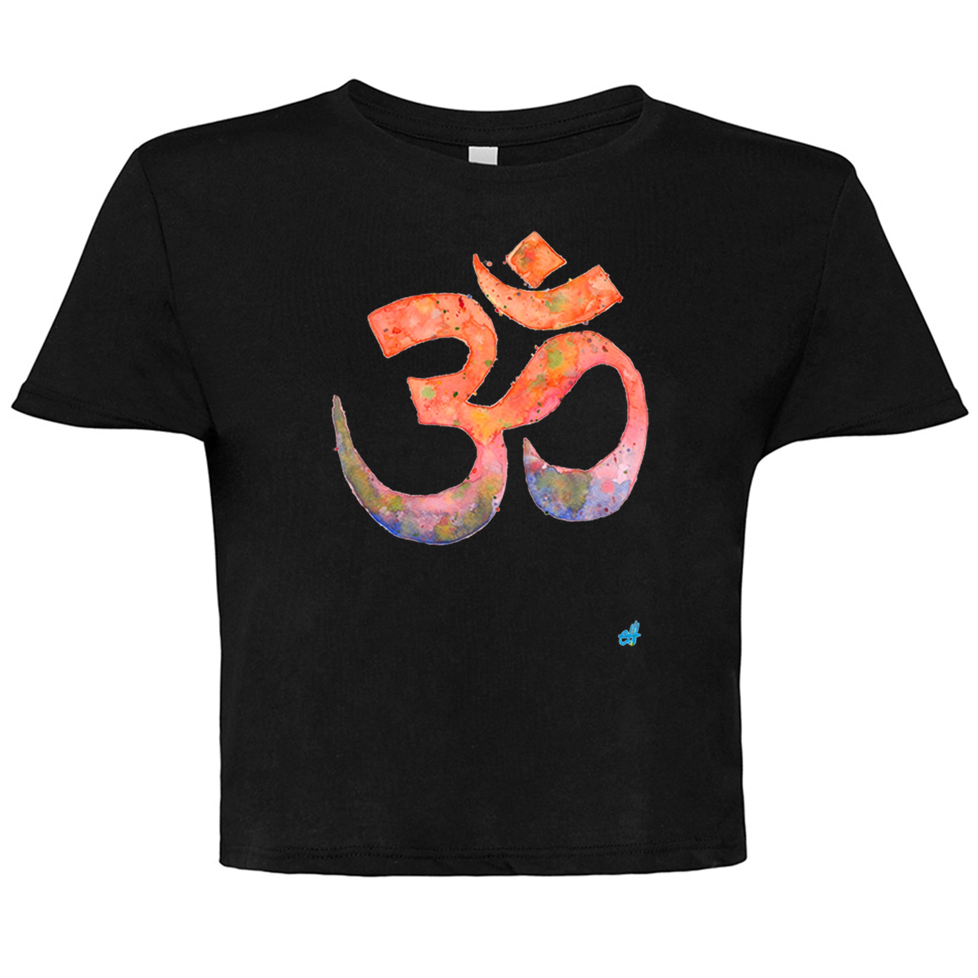 Flowy Cropped T-Shirt with watercolour Om-T-Shirt-Adnil Creations