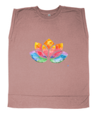 Flowy Rolled Cuff Muscle T-Shirt with watercolour Lotus