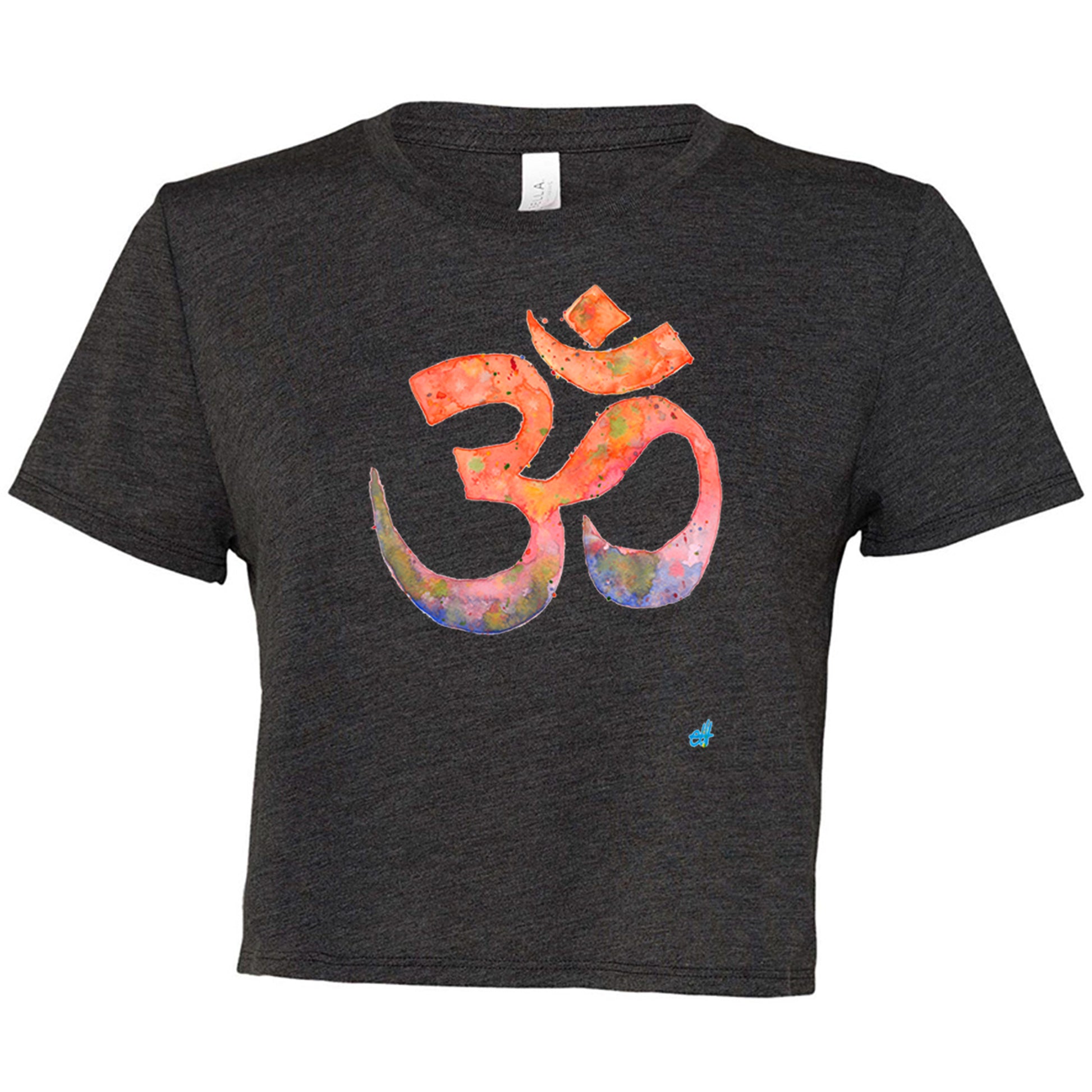 Flowy Cropped T-Shirt with watercolour Om-T-Shirt-Adnil Creations
