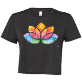 Flowy Cropped T-Shirt with Watercolour Lotus