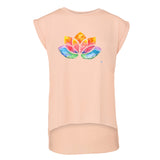 Flowy Rolled Cuff Muscle T-Shirt with watercolour Lotus