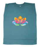 Flowy Rolled Cuff Muscle T-Shirt with watercolour Lotus