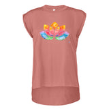 Flowy Rolled Cuff Muscle T-Shirt with watercolour Lotus