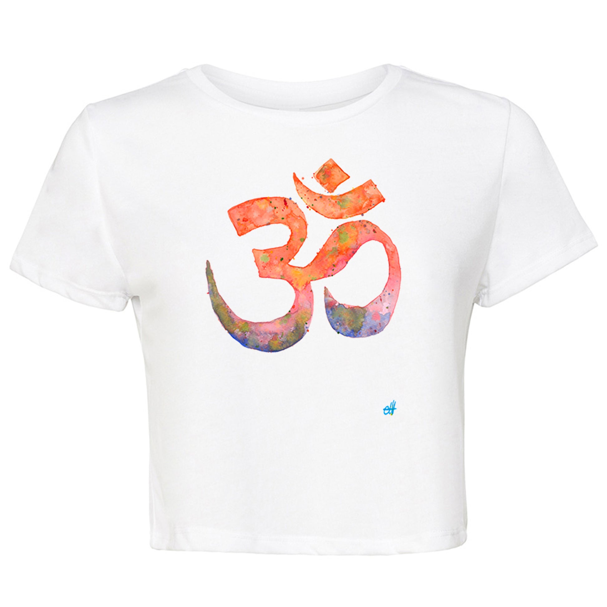 Flowy Cropped T-Shirt with watercolour Om-T-Shirt-Adnil Creations