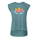 Flowy Rolled Cuff Muscle T-Shirt with watercolour Lotus