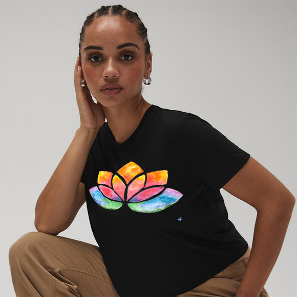 Flowy Cropped T-Shirt with Watercolour Lotus