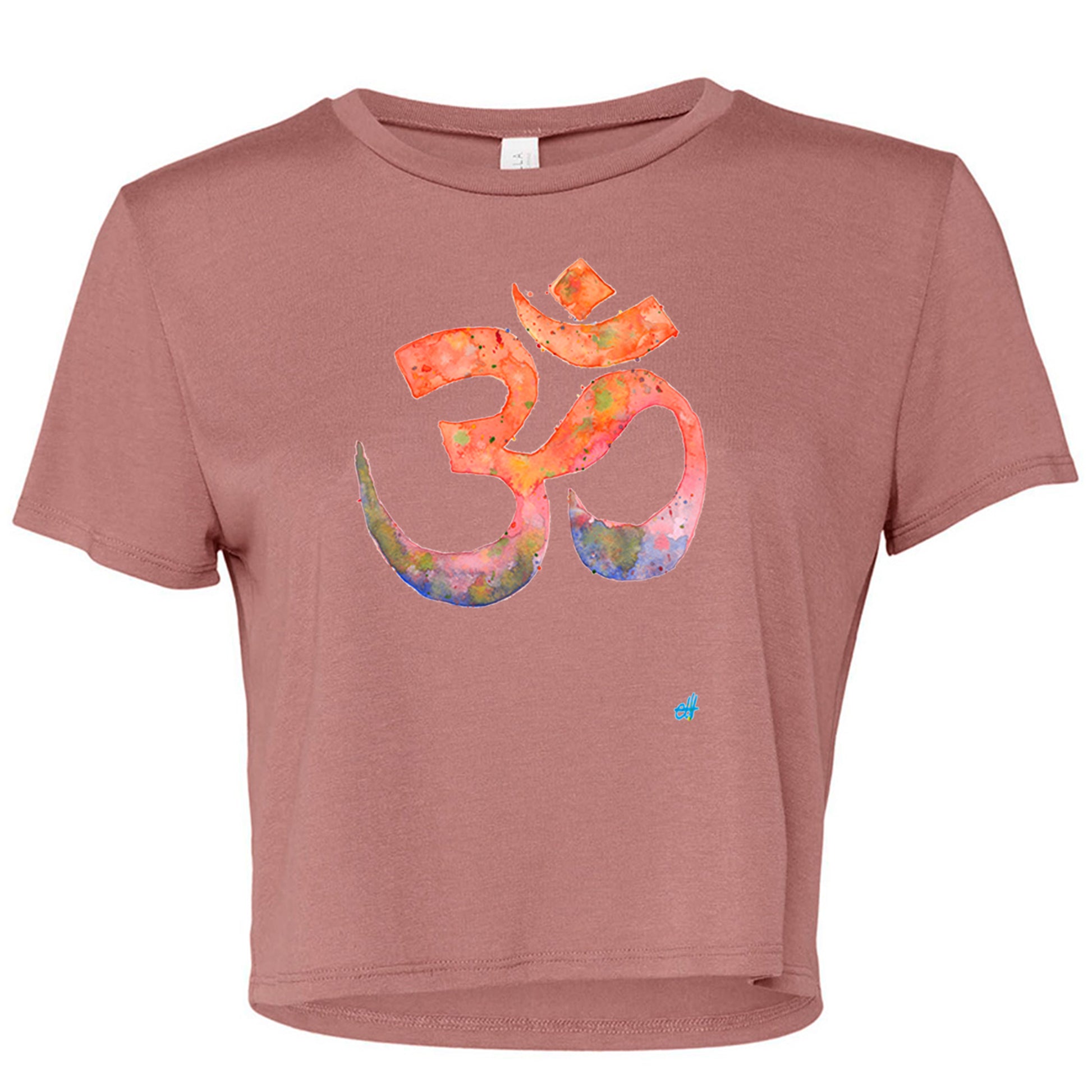 Flowy Cropped T-Shirt with watercolour Om-T-Shirt-Adnil Creations