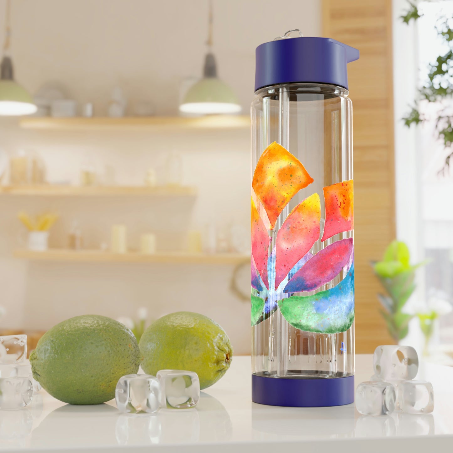 Stay Hydrated in Style with our Hand-painted Watercolour Lotus Infuser Water Bottle