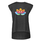 Flowy Rolled Cuff Muscle T-Shirt with watercolour Lotus