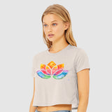 Flowy Cropped T-Shirt with Watercolour Lotus