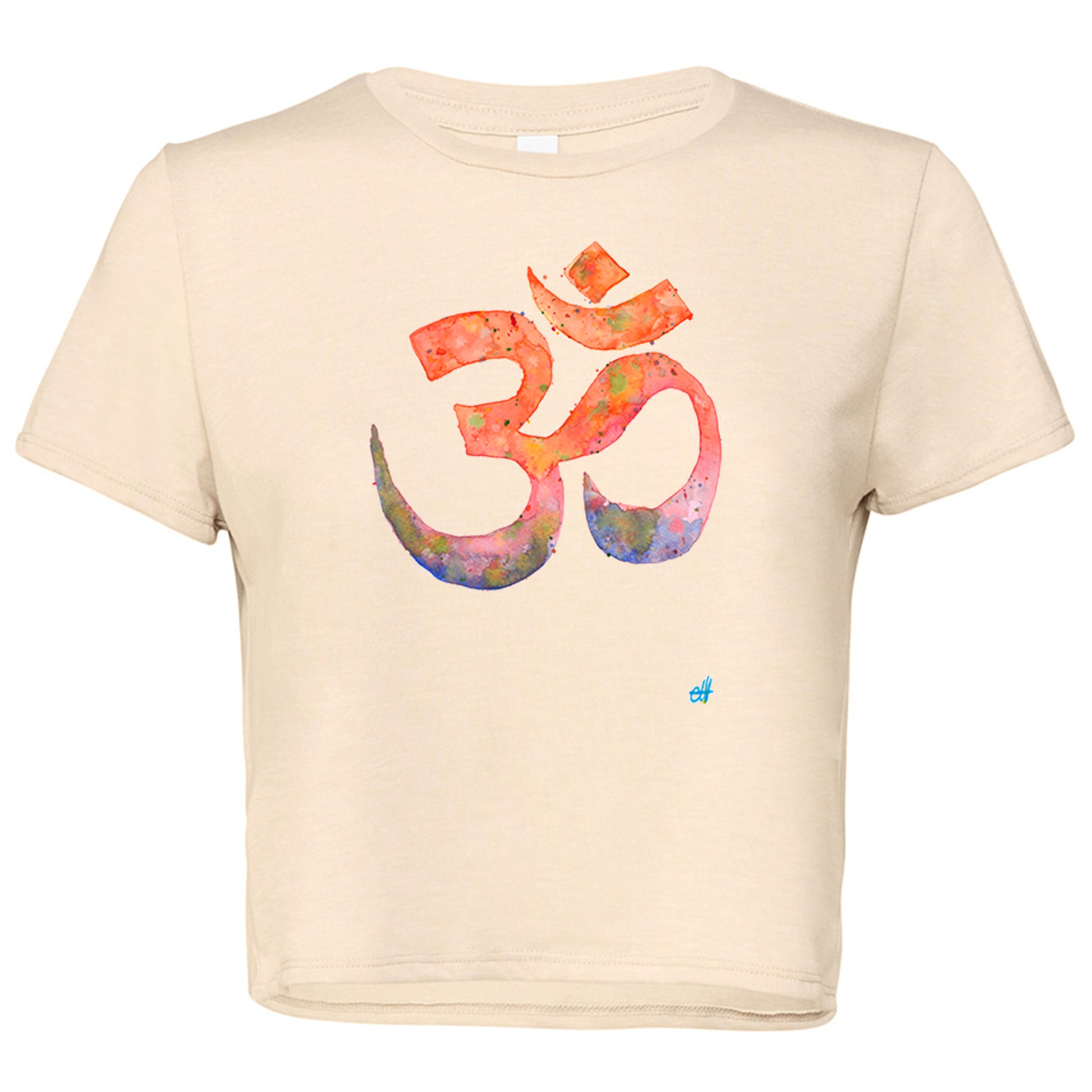 Flowy Cropped T-Shirt with watercolour Om-T-Shirt-Adnil Creations