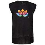 Flowy Rolled Cuff Muscle T-Shirt with watercolour Lotus