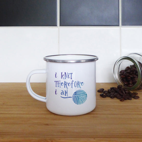 I knit therefore I am | Enamel mug - Adnil Creations