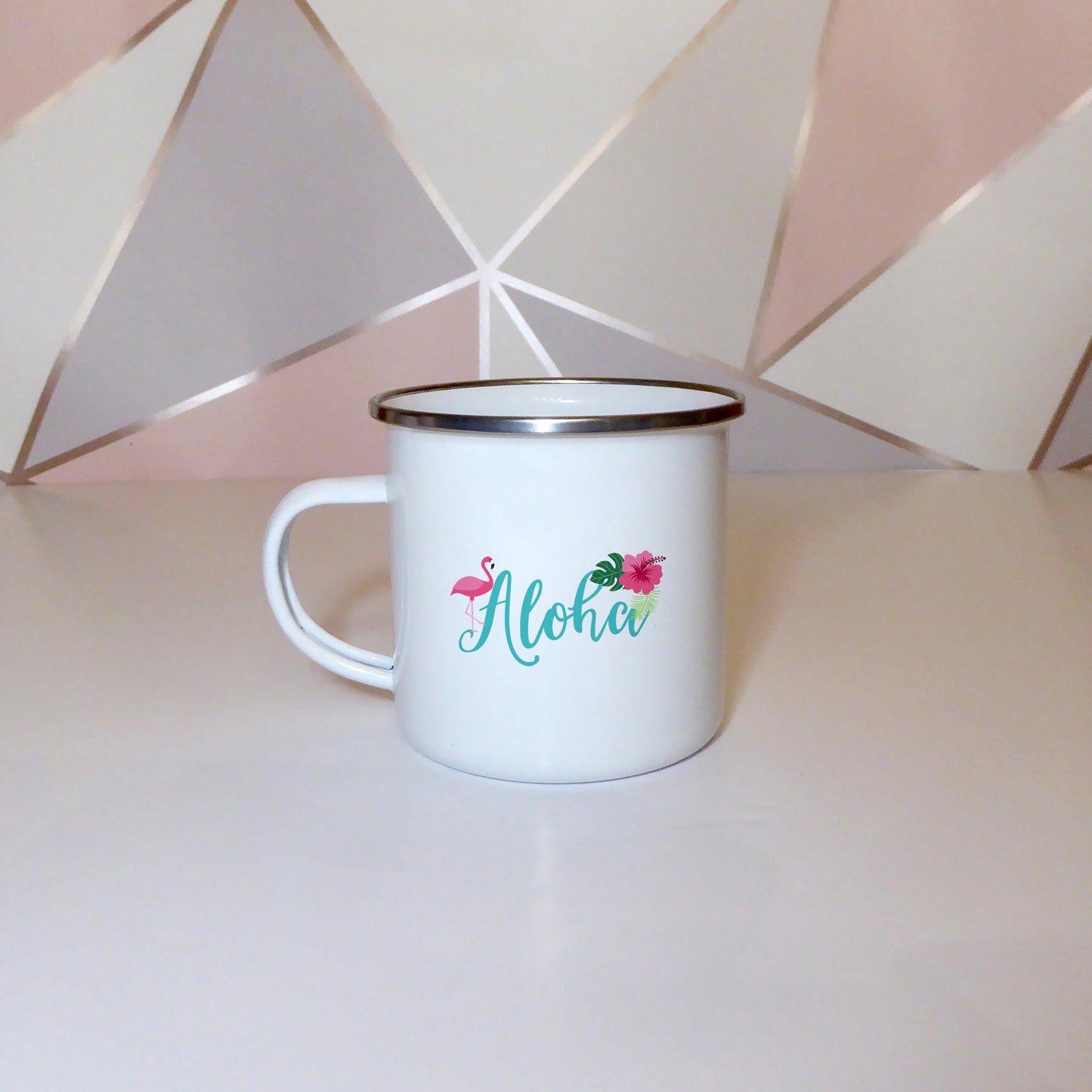 Aloha with flamingo | Enamel mug - Adnil Creations
