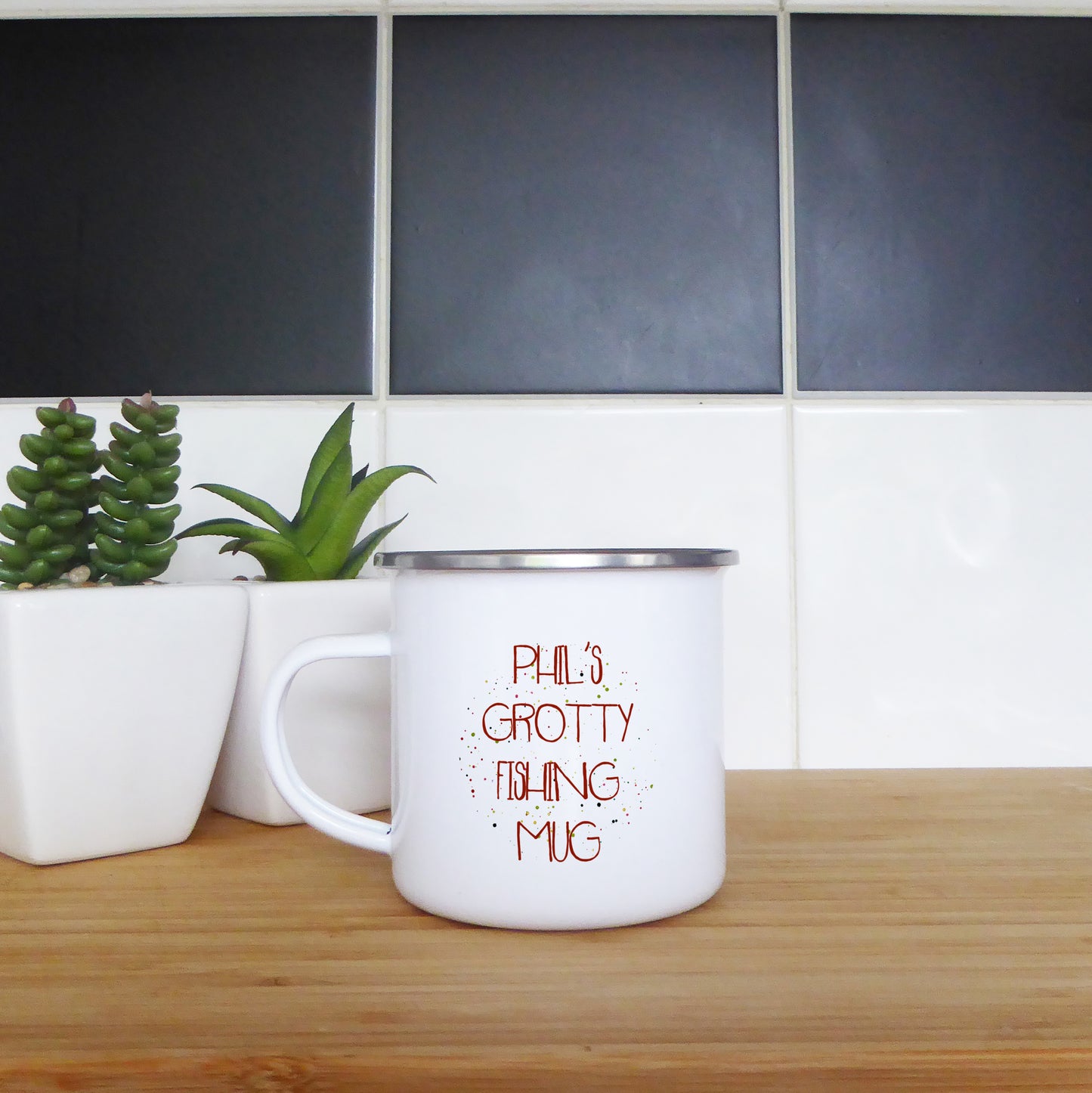 Personalised name grotty fishing mug | Enamel mug