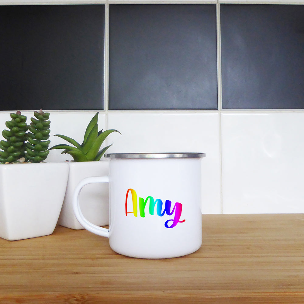 LGBTQ+ rainbow personalised name | Enamel mug - Adnil Creations
