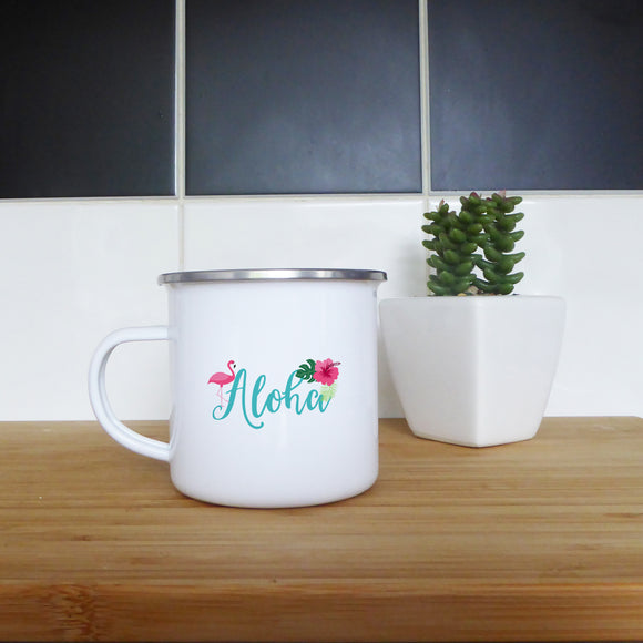 Aloha with flamingo | Enamel mug - Adnil Creations
