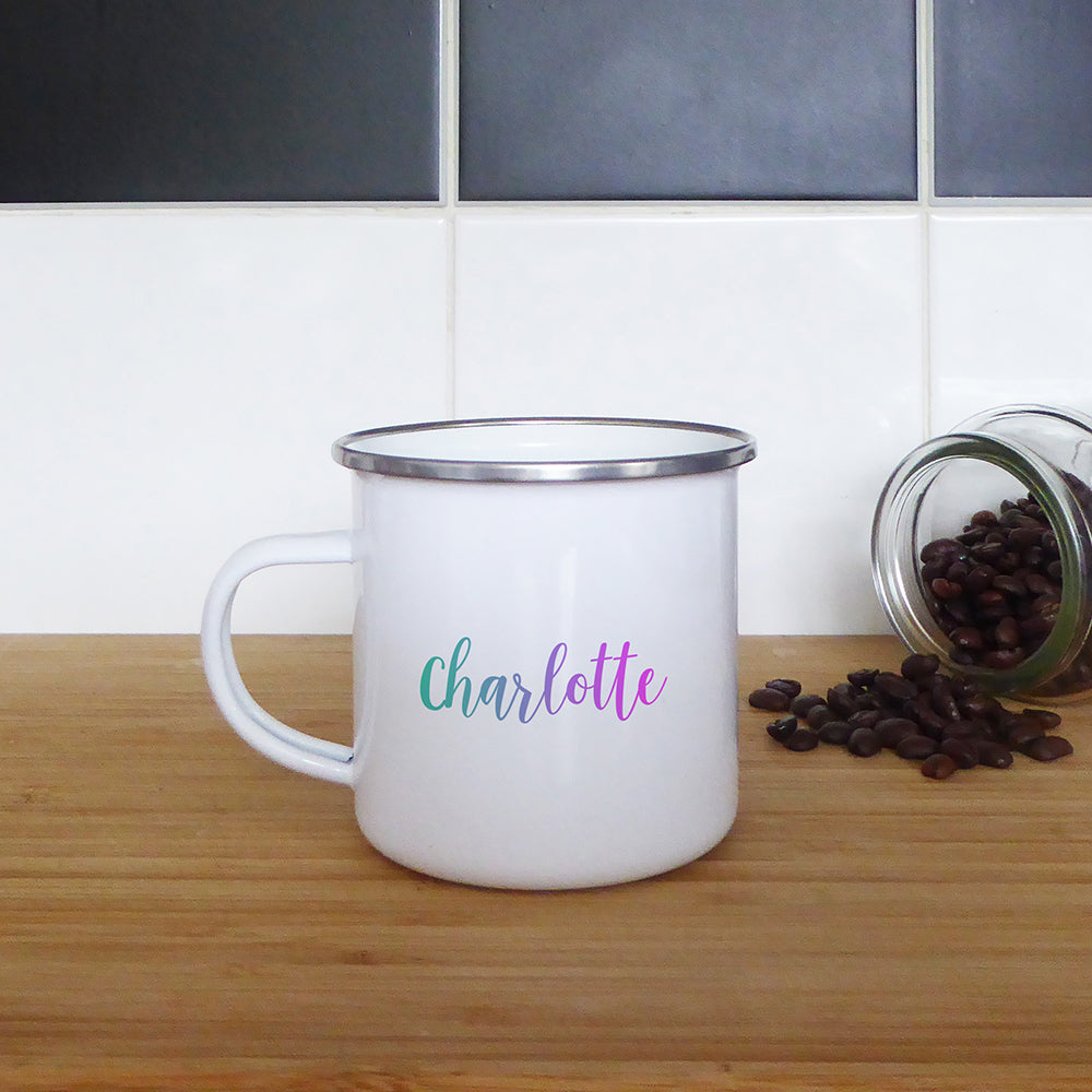 Pastel rainbow personalised name | Enamel mug - Adnil Creations
