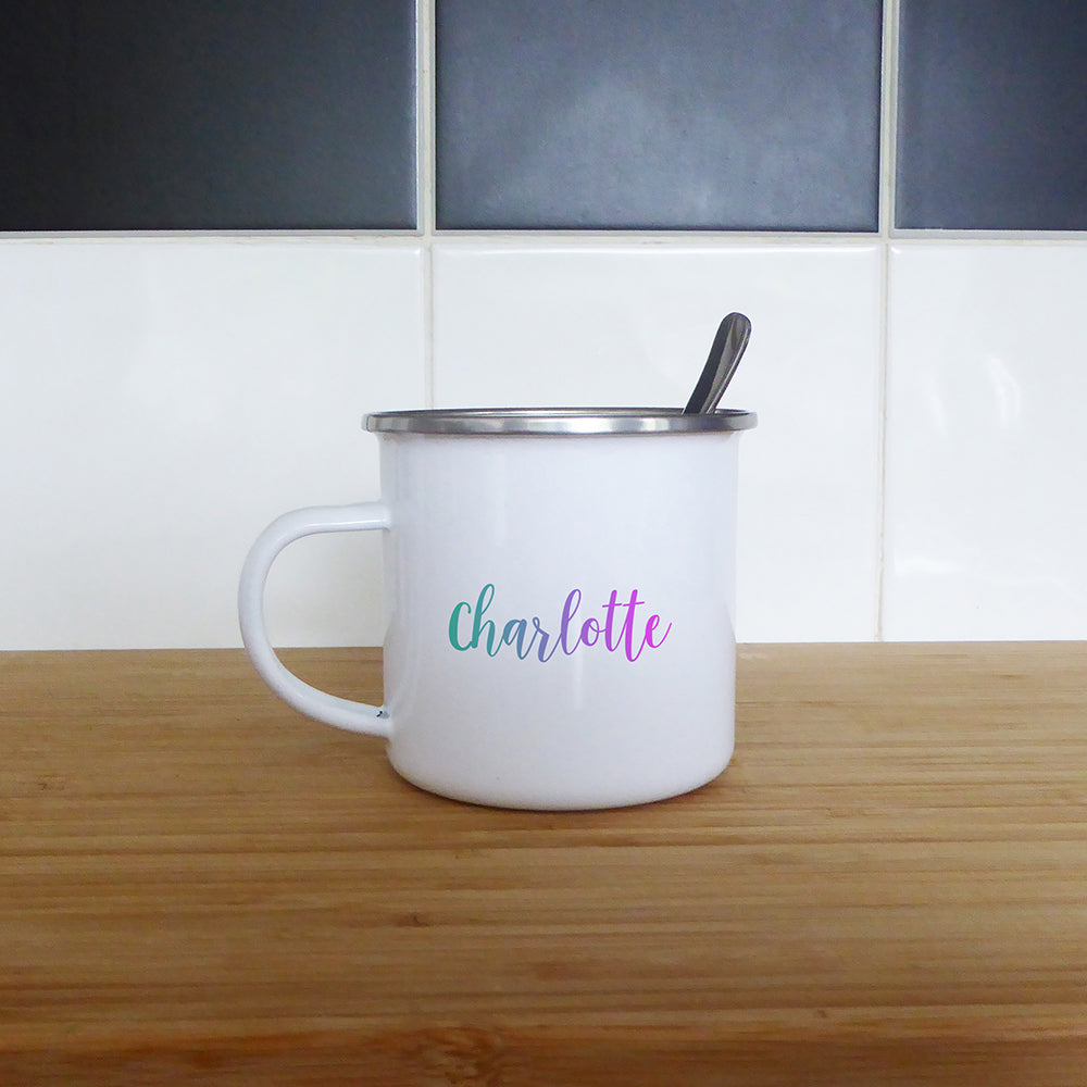 Pastel rainbow personalised name | Enamel mug - Adnil Creations