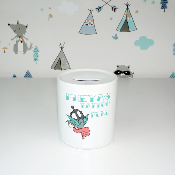 Tattoo fund personalised name | Ceramic money box - Adnil Creations