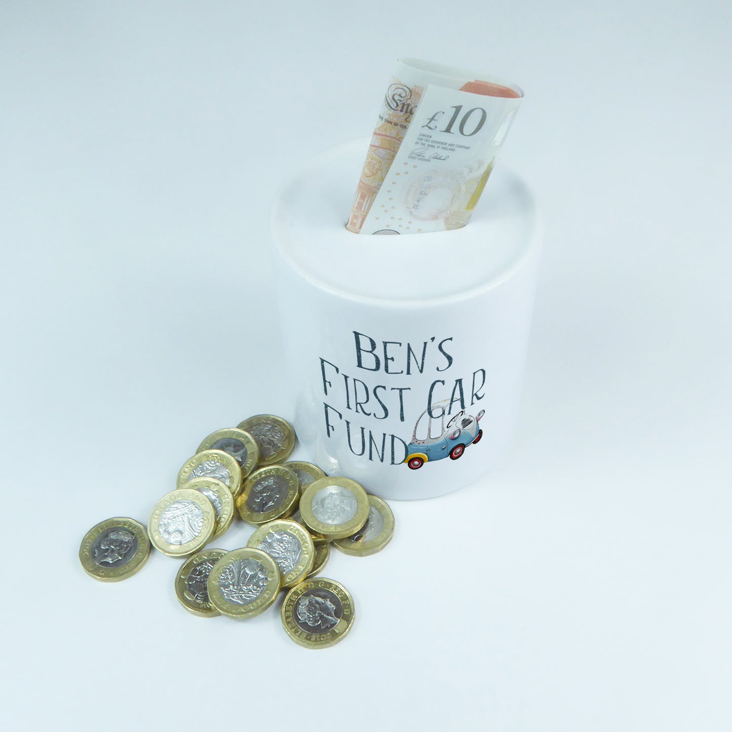 First car fund personalised name | Ceramic money box - Adnil Creations
