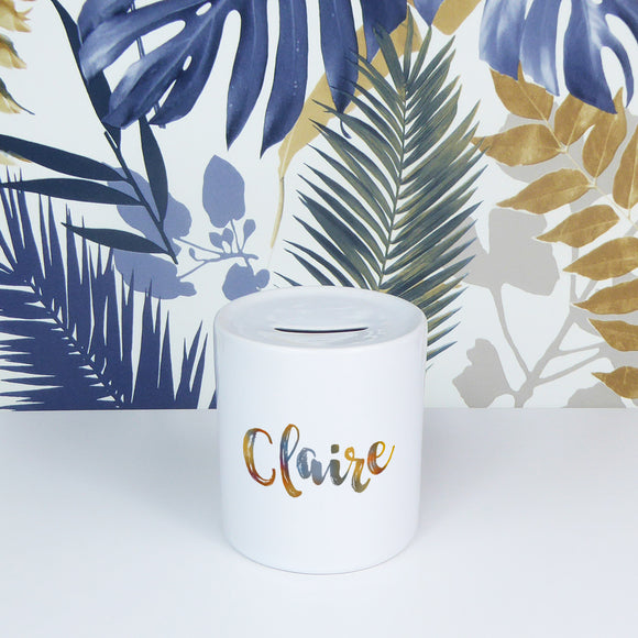 Muted ombre personalised name | Ceramic money box - Adnil Creations