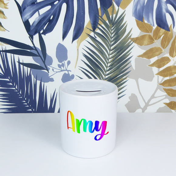 LGBTQ+ rainbow personalised name | Ceramic money box - Adnil Creations
