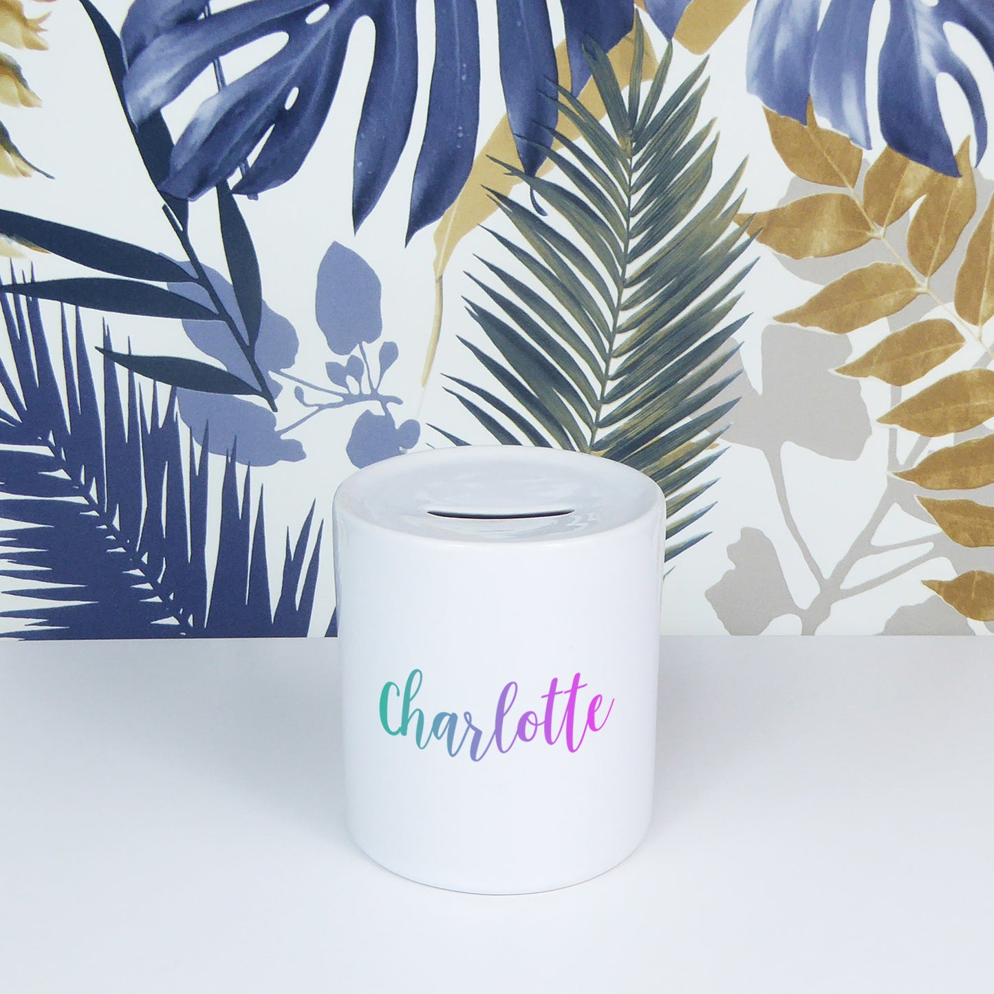 Pastel rainbow personalised name | Ceramic money box - Adnil Creations