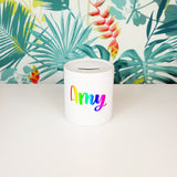 LGBTQ+ rainbow personalised name | Ceramic money box - Adnil Creations