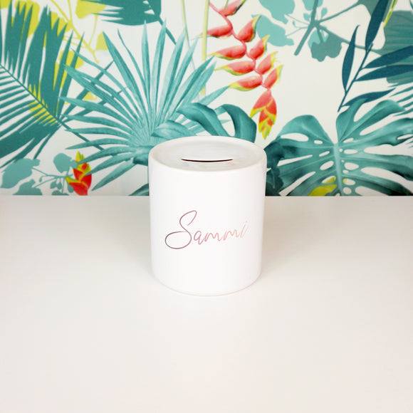 Rose ombre personalised name | Ceramic money box - Adnil Creations