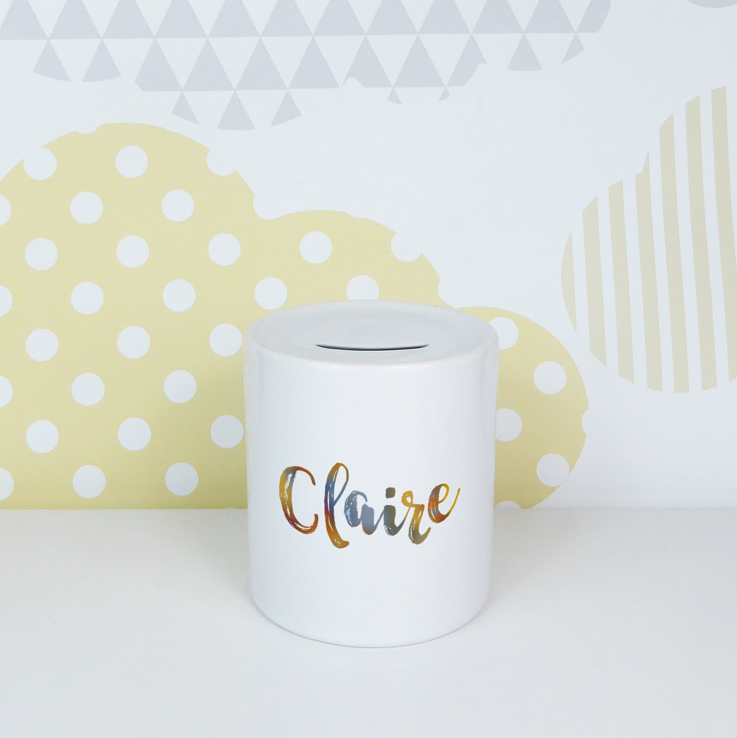Muted ombre personalised name | Ceramic money box - Adnil Creations