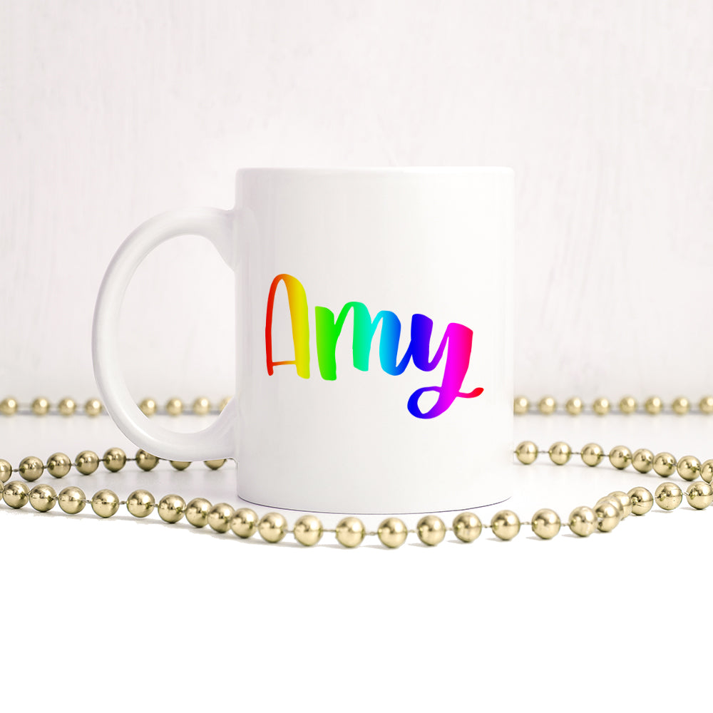 Bright rainbow personalised name | Ceramic mug - Adnil Creations