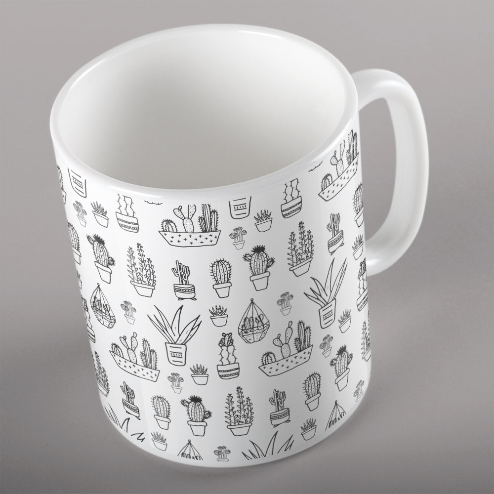 Monochrome cactus pattern | Ceramic mug - Adnil Creations