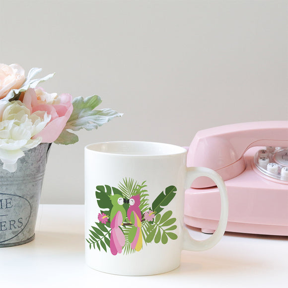 Parrots and tropical leaves | Ceramic mug - Adnil Creations