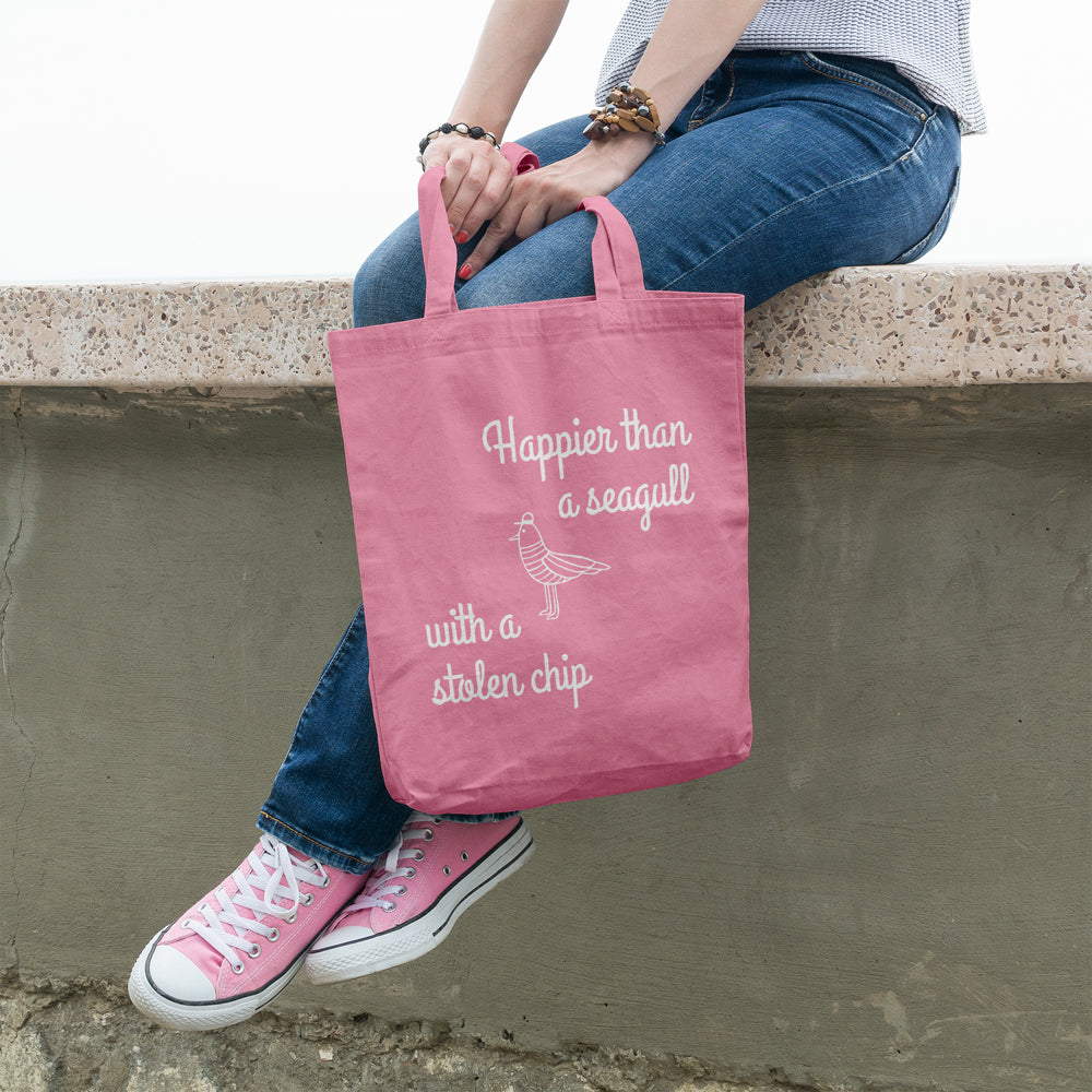 Happier than a seagull with a stolen chip | 100% Cotton tote bag - Adnil Creations