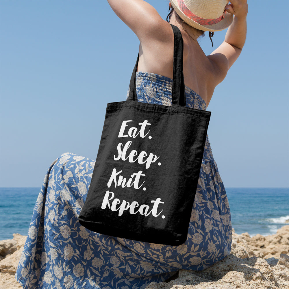 Eat. sleep. knit. repeat. | 100% Cotton tote bag - Adnil Creations