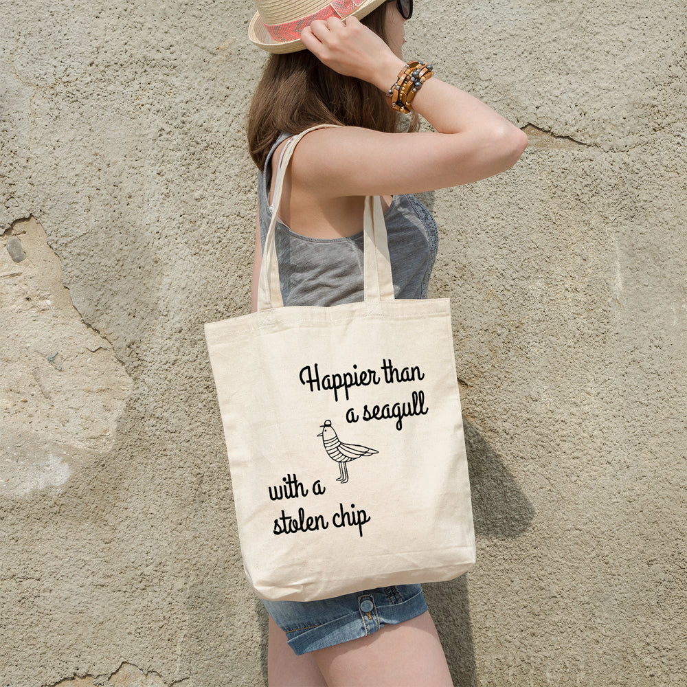 Happier than a seagull with a stolen chip | 100% Cotton tote bag - Adnil Creations