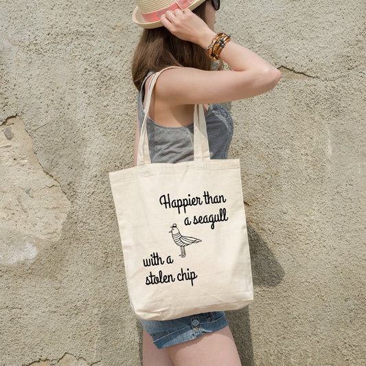 Happier than a seagull with a stolen chip | 100% Cotton tote bag - Adnil Creations