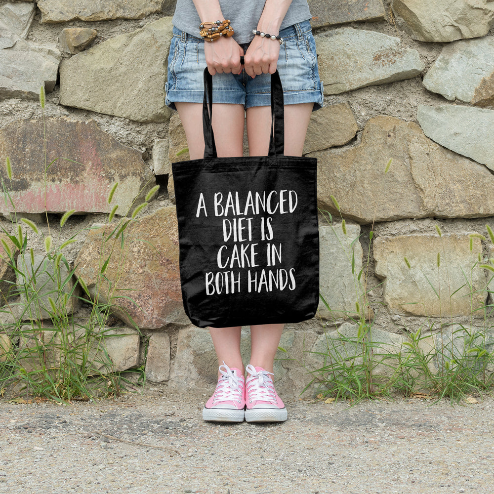 A balanced diet is cake in both hands | 100% Cotton tote bag - Adnil Creations