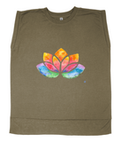 Flowy Rolled Cuff Muscle T-Shirt with watercolour Lotus