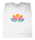 Flowy Rolled Cuff Muscle T-Shirt with watercolour Lotus